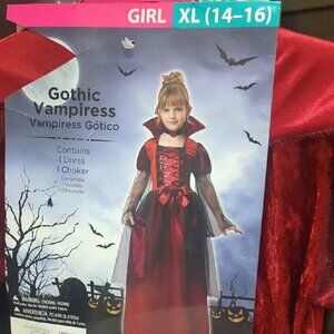 Teen Gothic Vampiress Kids Costume With Choker - Size XL 14-16